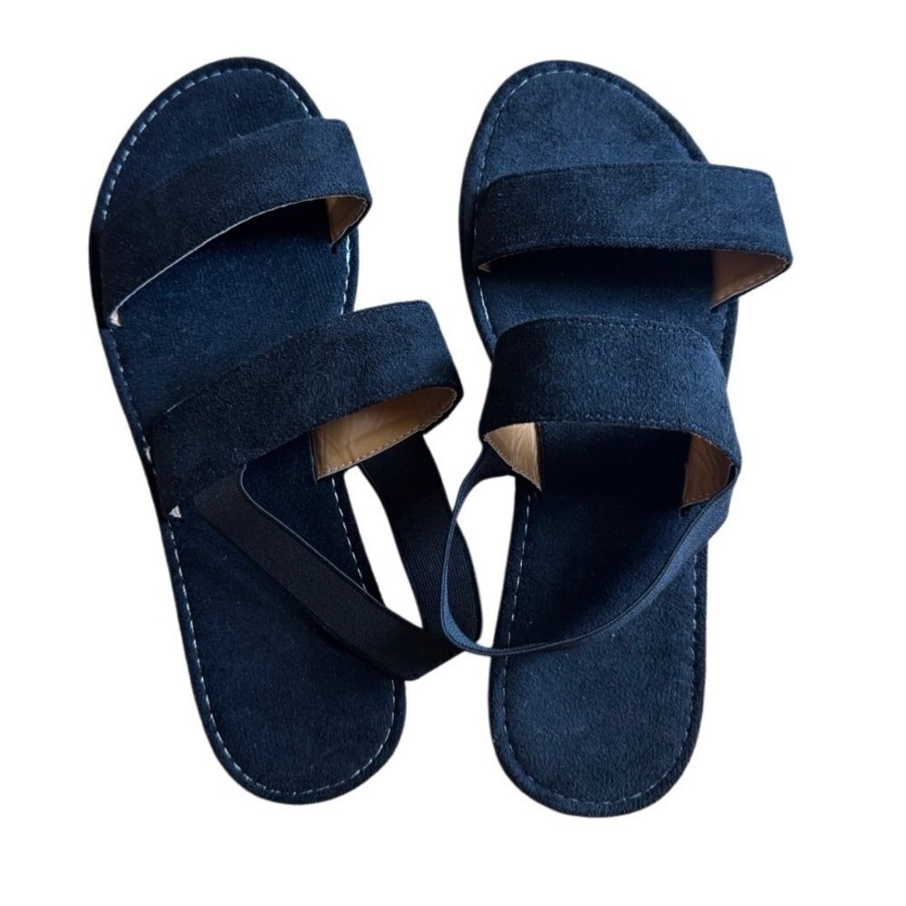 Women's Double Strap Black Flat Slingback Sandal - Size 39 (Fits like an 8)